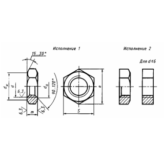 Гайка шестигранная низкая, класс точности В ГОСТ 5916-70 - фото - 1